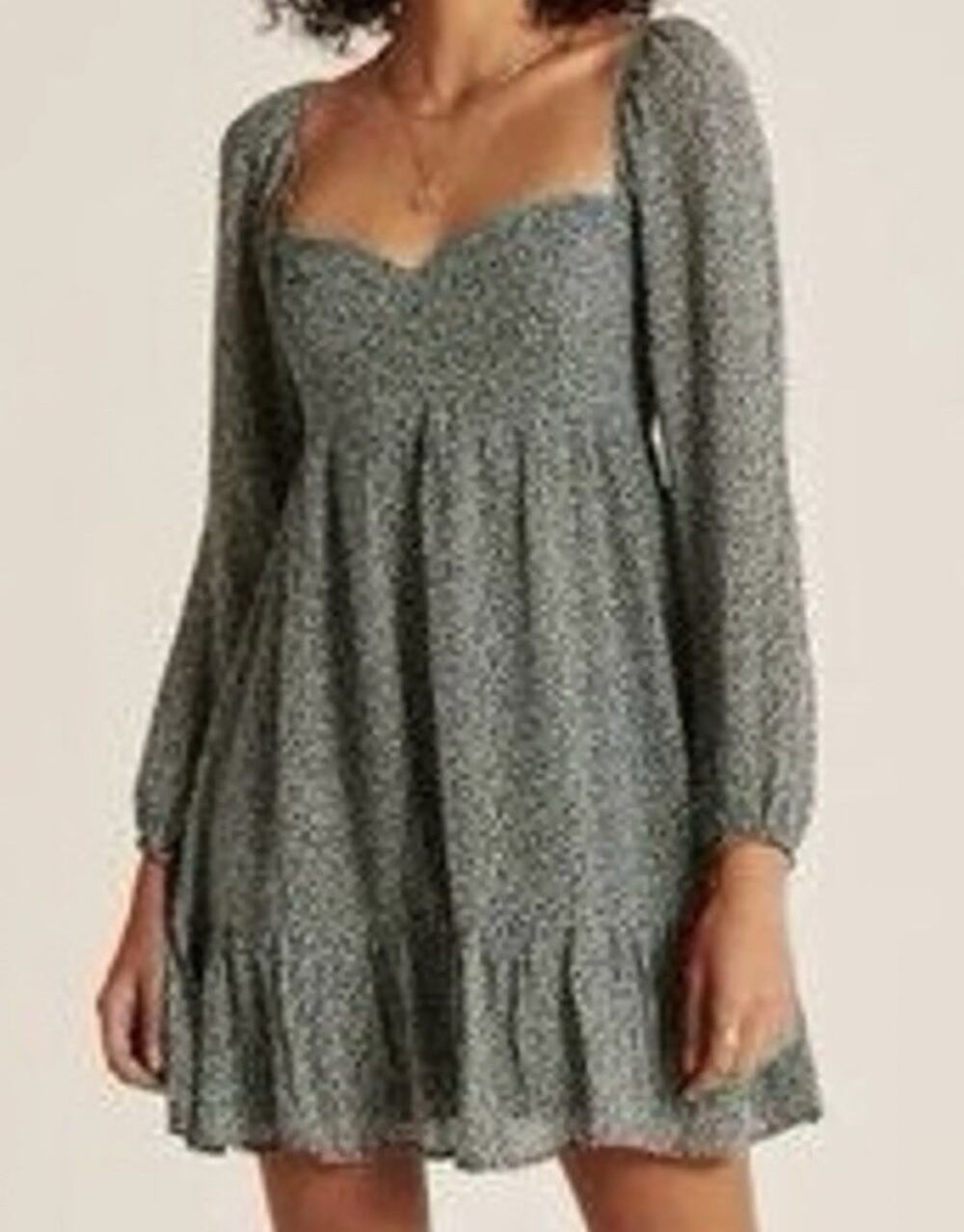 Abercrombie & Fitch Babydoll Y2K Mini M Green Floral Cottage Long Sleeve A009463
